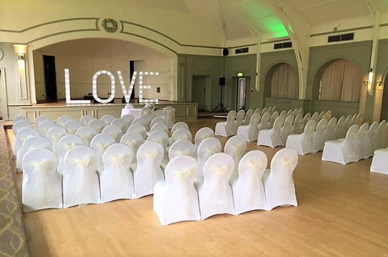 White chair covers with sash in birmingham